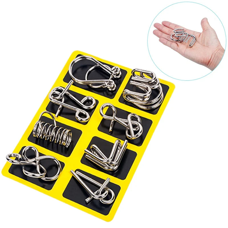 Metal Brain Teaser Puzzle Set – 8 Classic Wire IQ Games