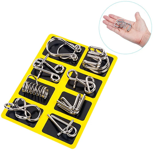 Metal Brain Teaser Puzzle Set – 8 Classic Wire IQ Games