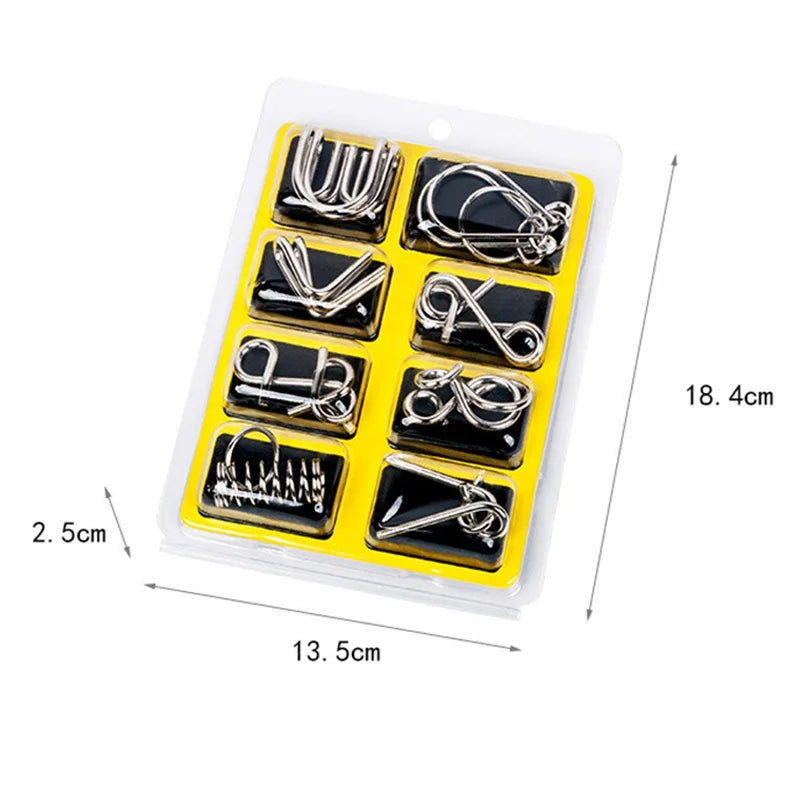 Metal Brain Teaser Puzzle Set – 8 Classic Wire IQ Games