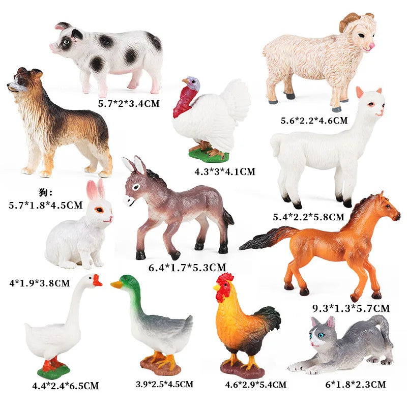 12-Piece Farm Animal Figures Set Educational Toy Models
