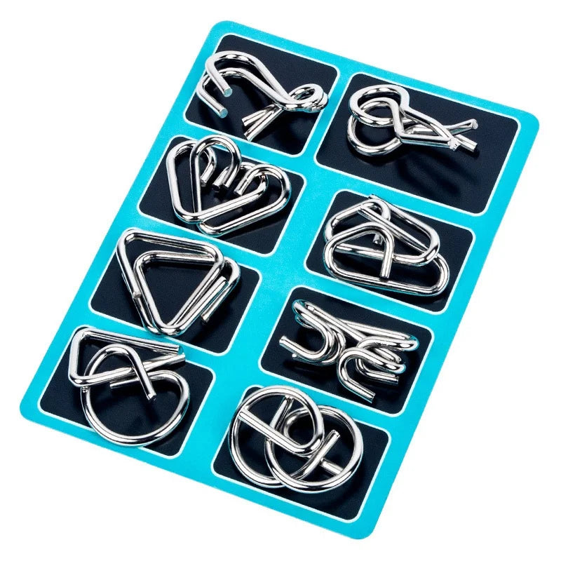 Metal Brain Teaser Puzzle Set – 8 Classic Wire IQ Games