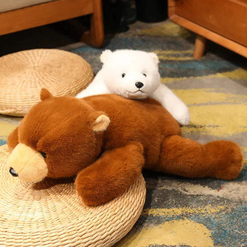 Kawaii Bear Plush Throw Pillow – Soft Lying Animal Cushion