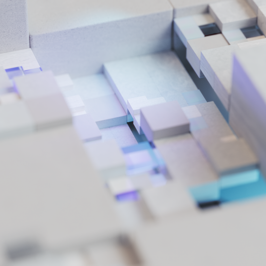 A captivating abstract 3D geometric design featuring soft pastel colors and a digital render style.